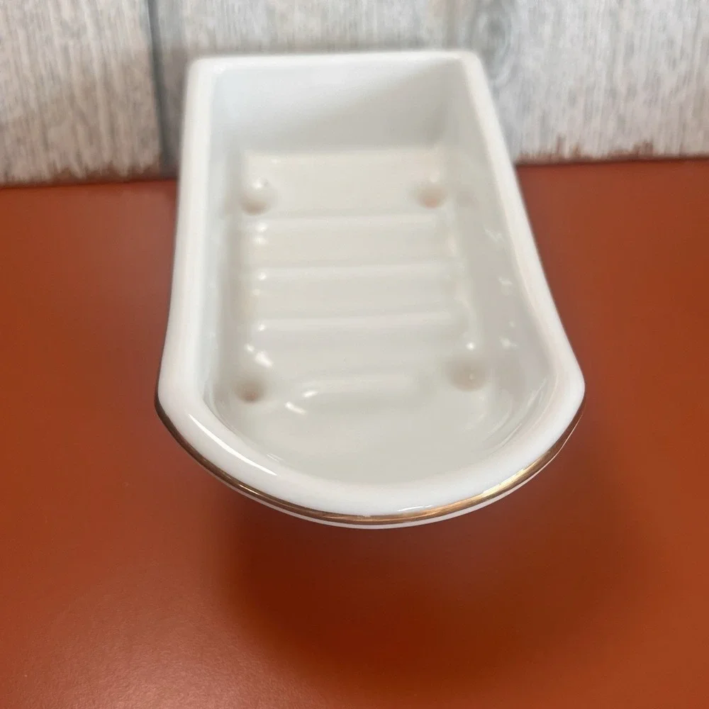 Austrian Clawfoot Bathtub Soap Dish Trinket 6in White Ceramic Floral Doll VTG